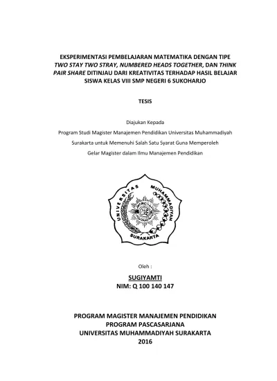 Eksperimentasi Pembelajaran Matematika Dengan Tipe Eksperimentasi