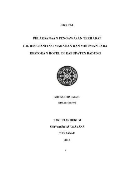 Pelaksanaan Pengawasan Terhadap Higiene Sanitasi Makanan Dan Minuman