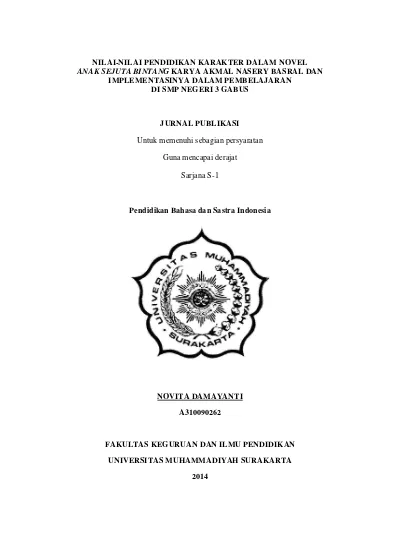 Nilai Nilai Pendidikan Karakter Dalam Novel Nilai Nilai Pendidikan