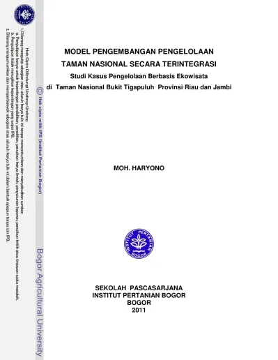 Model Pengembangan Pengelolaan Taman Nasional Secara Terintegrasi Studi