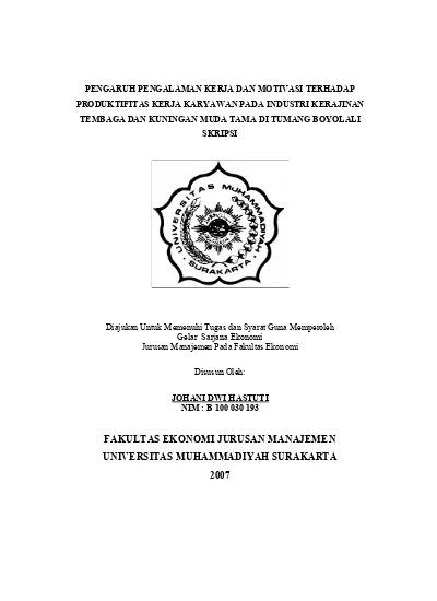 PENGARUH PENGALAMAN KERJA DAN MOTIVASI TERHADAP PRODUKTIFITAS KERJA