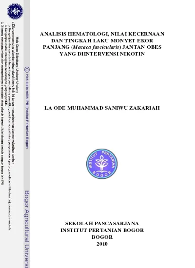 Analisis Hematologi Nilai Kecernaan Dan Tingkah Laku Monyet Ekor