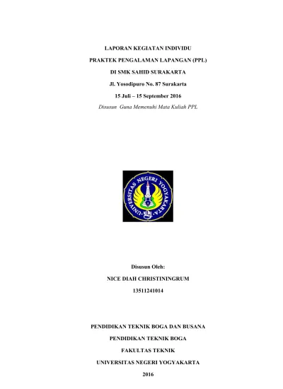 LAPORAN KEGIATAN INDIVIDU PRAKTEK PENGALAMAN LAPANGAN PPL