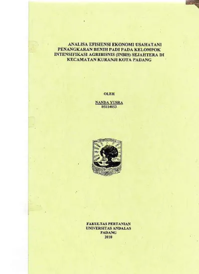 ANALISA EFISIENSI EKONOMI USAHA TANI PENANGKARAN BENIH PADI PADA