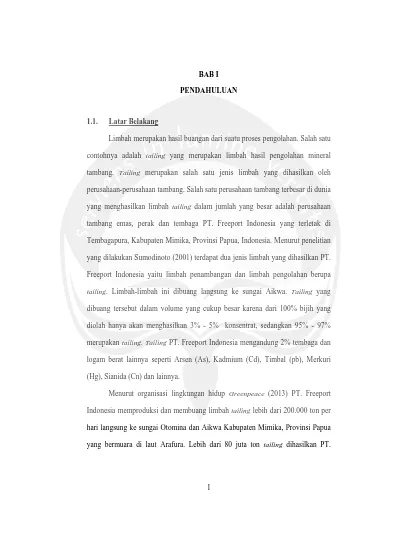 Pendahuluan Studi Penggunaan Limbah Tailing Pt Freeport Indonesia