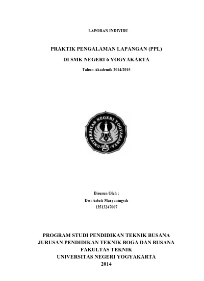 Laporan Individu Praktik Pengalaman Lapangan Ppl Di Smk Negeri