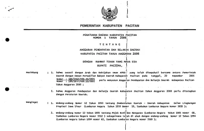 PERDA NO 01 TAHUN 2006 T E N T A N G ANGGARAN PENDAPATAN DAN BELANJA