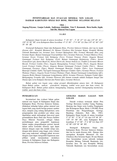 Inventarisasi Dan Eksplorasi Mineral Non Logam Di Kab Sinjai Dan Bone
