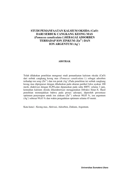 Studi Pemanfaatan Kalsium Oksida Cao Dari Serbuk Cangkang Keong Mas