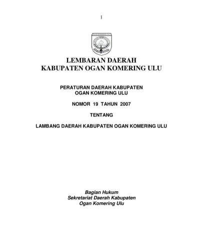 PERDA KABUPATEN OKU NOMOR 19 TAHUN 2007 TENTANG LAMBANG DAERAH