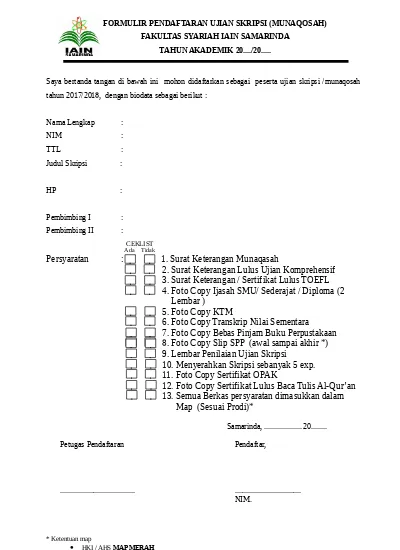 FORMULIR PENDAFTARAN UJIAN SKRIPSI Baru