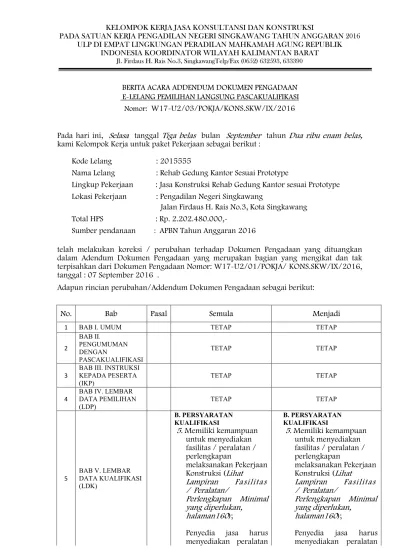 Ba Addendum Dokumen Pengadaan Konstruksi Skw