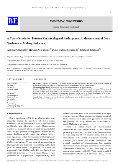 A Cross Correlation Between Karyotyping And Anthropometric Measurement