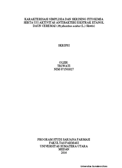 Karakterisasi Simplisia Dan Skrining Fitokimia Serta Uj I Aktivitas