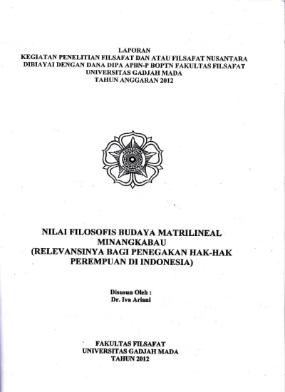 Nilai Filosofis Budaya Matrilineal Minangkabau Relevansinya Bagi