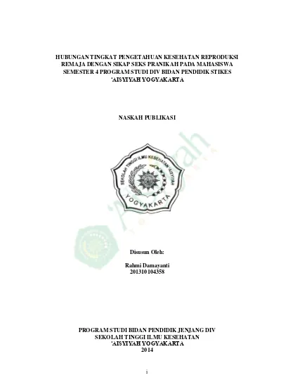 I Hubungan Tingkat Pengetahuan Kesehatan Reproduksi Remaja Dengan Sikap