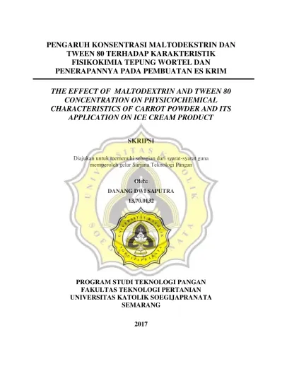 Pengaruh Konsentrasi Maltodekstrin Dan Tween Terhadap Karakteristik