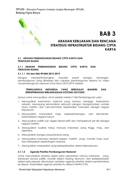 ARAHAN KEBIJAKAN DAN RENCANA STRATEGIS INFRASTRUKTUR BIDANG CIPTA KARYA