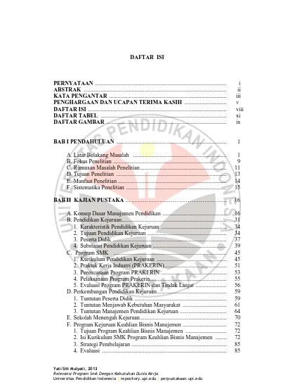 Daftar Isi Pernyataan Abstrak Kata Pengantar Penghargaan