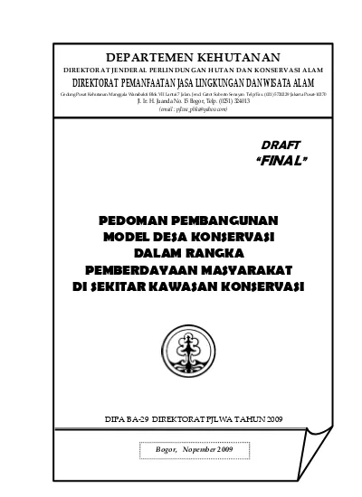 DEPARTEMEN KEHUTANAN DIREKTORAT JENDERAL PERLINDUNGAN HUTAN DAN