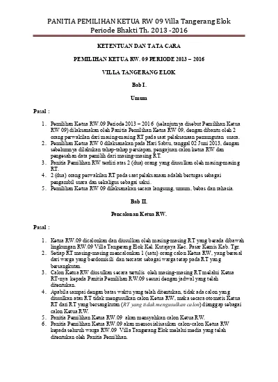 Panitia Pemilihan Ketua Rw Villa Tangerang Elok Periode Bhakti Th