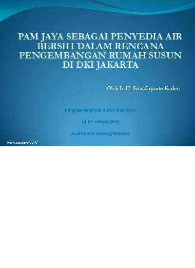 Pam Jaya Sebagai Penyedia Air Bersih Dalam Rencana Pengembangan Rumah