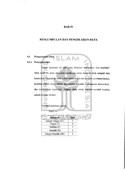 Bab Iv Pengumpulan Dan Pengolahan Data Variabel Penilaian Kinerja