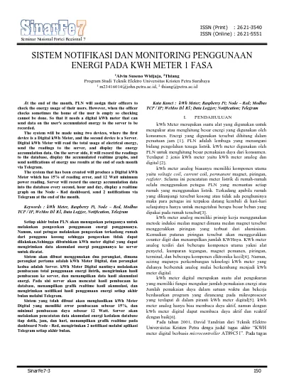 SISTEM NOTIFIKASI DAN MONITORING PENGGUNAAN ENERGI PADA KWH METER 1 FASA