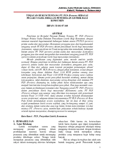 Tinjauan Hukum Tentang PT Pln Persero Sebagai Pelaku USAha Didalam