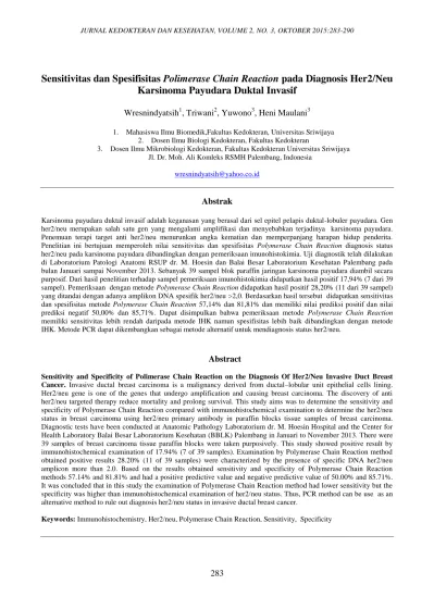 Sensitivitas Dan Spesifisitas Polimerase Chain Reaction Pada Diagnosis