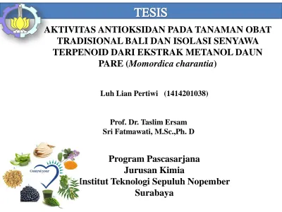 Aktivitas Antioksidan Tanaman Obat Tradisional Bali Dan Isolasi Senyawa