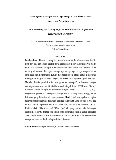 Hubungan Dukungan Keluarga Dengan Pola Hidup Sehat Hipertensi Pada Keluarga