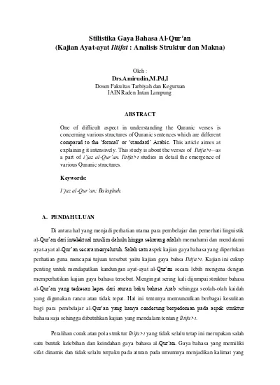 Stilistika Gaya Bahasa Al Qur U An Kajian Ayat Ayat Iltifat