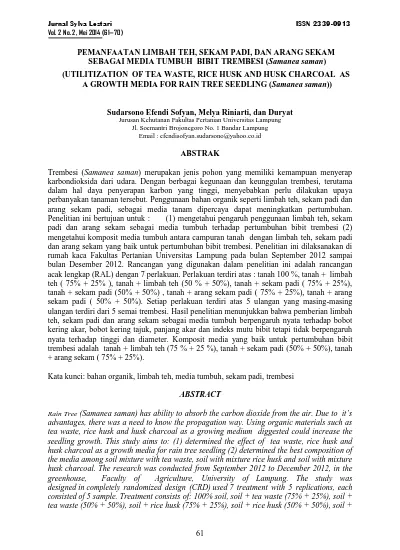 Pemanfaatan Limbah Teh Sekam Padi Dan Arang Sekam Sebagai Media