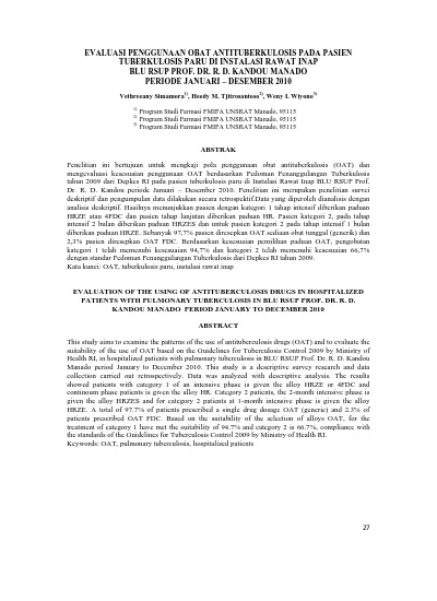 Evaluasi Penggunaan Obat Antituberkulosis Pada Pasien Tuberkulosis Paru