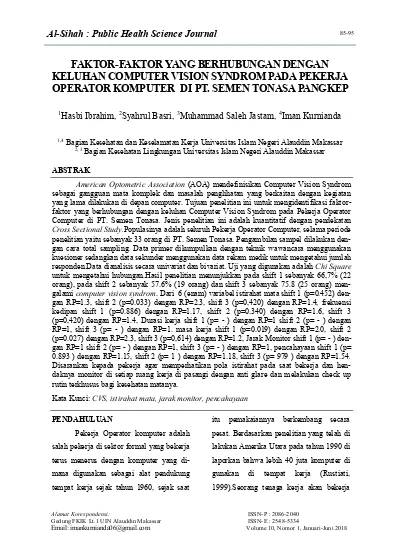 Faktor Faktor Yang Berhubungan Dengan Keluhan Computer Vision Syndrom