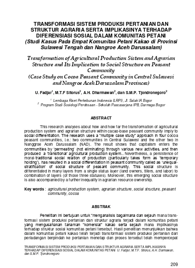Transformasi Sistem Produksi Pertanian Dan Struktur Agraria Serta