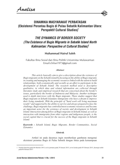 Dinamika Masyarakat Perbatasan Eksistensi Perantau Bugis Di Pulau