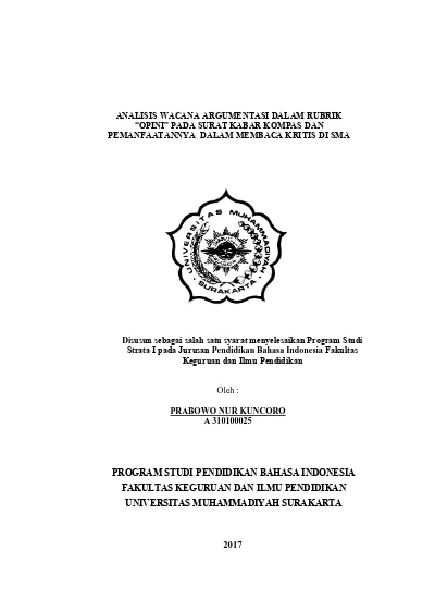 Analisis Wacana Argumentasi Dalam Rubrik Opini Pada Surat Kabar