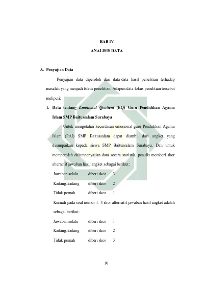 Bab Iv Analisis Data Data Tentang Emotional Qoutient Eq Guru