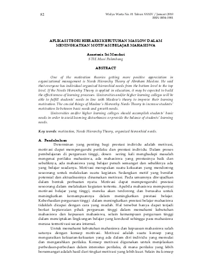 Widya Warta No Tahun Xxxiv Januari Issn Aplikasi Teori Hierarki Kebutuhan Maslow