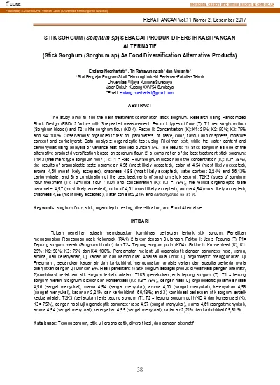STIK SORGUM Sorghum Sp SEBAGAI PRODUK DIFERSIFIKASI PANGAN ALTERNATIF