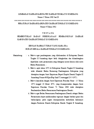 LEMBARAN DAERAH KABUPATEN DAERAH TINGKAT II SUMEDANG Nomor 3 Tahun 1982