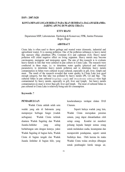 KONTAMINASI LOGAM BERAT PADA IKAN BUDIDAYA DALAM KERAMBA JARING APUNG