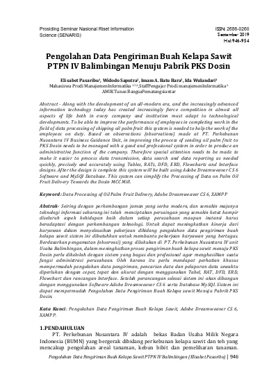 Pengolahan Data Pengiriman Buah Kelapa Sawit PTPN IV Balimbingan Menuju