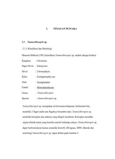 I TINJAUAN PUSTAKA Menurut Hibberd 1981 Klasifikasi Nannochloropsis