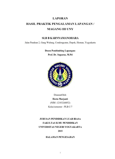 Saran Laporan Hasil Praktik Pengalaman Lapangan Magang Iii Uny