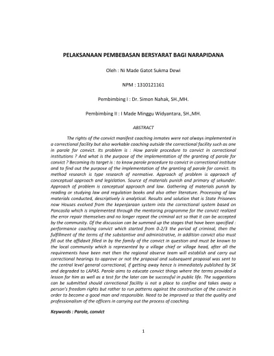 PELAKSANAAN PEMBEBASAN BERSYARAT BAGI NARAPIDANA