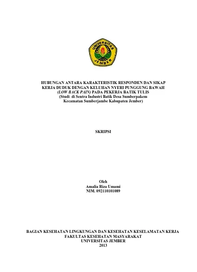 Hubungan Antara Karakteristik Responden Dan Sikap Kerja Duduk Dengan