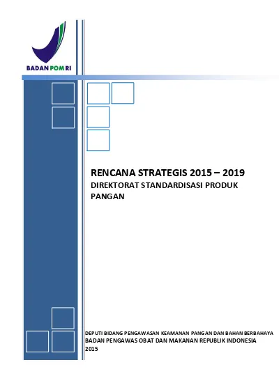 Rencana Strategis Direktorat Standardisasi Produk Pangan